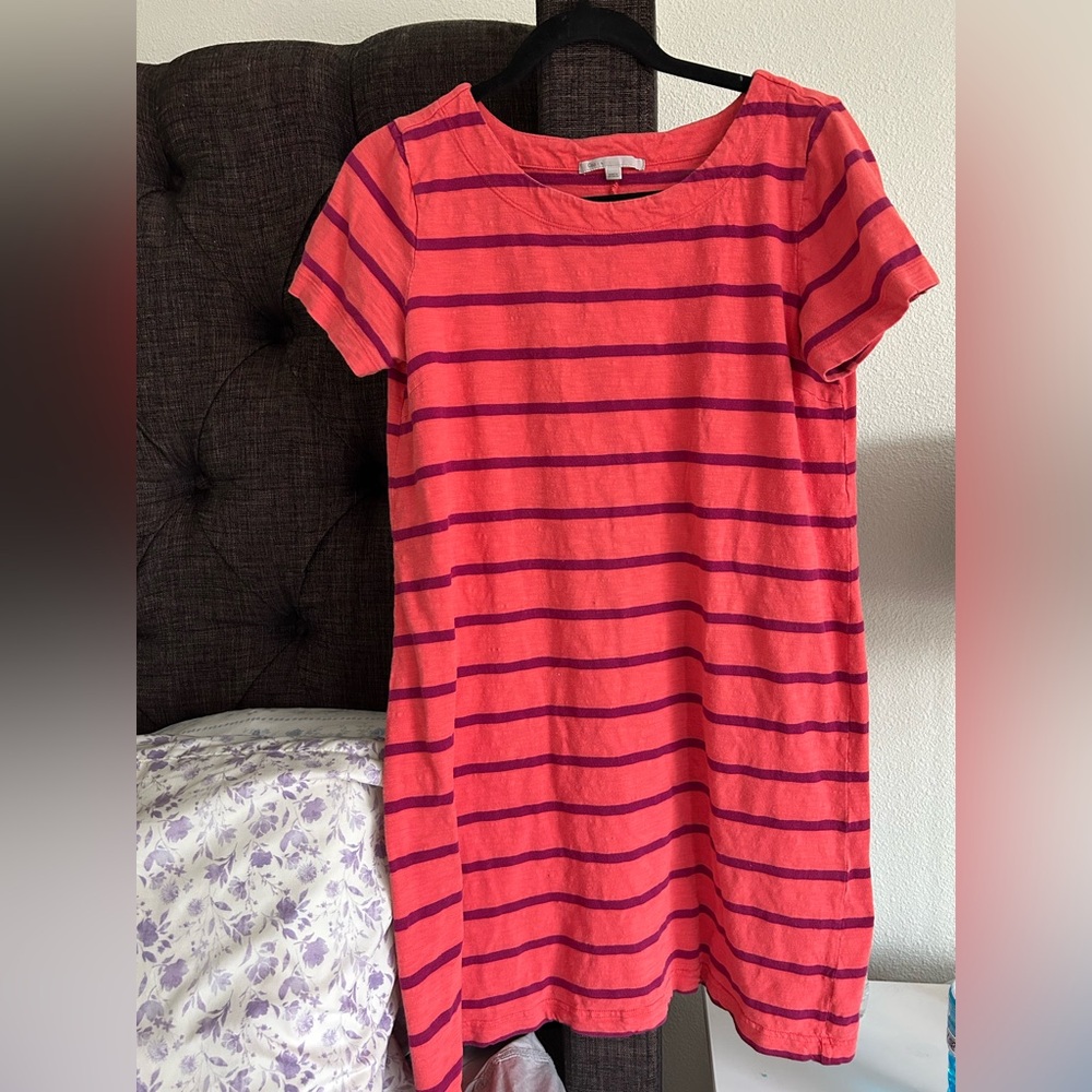 GAP Vibrant Coral and Plum Striped T-Shirt Dress